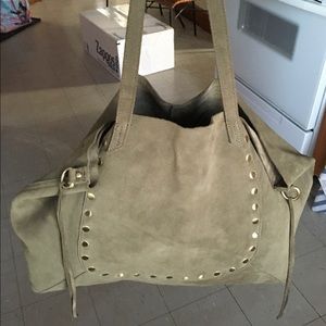 Hobo Journey Stud suede sage olive shoulder tote